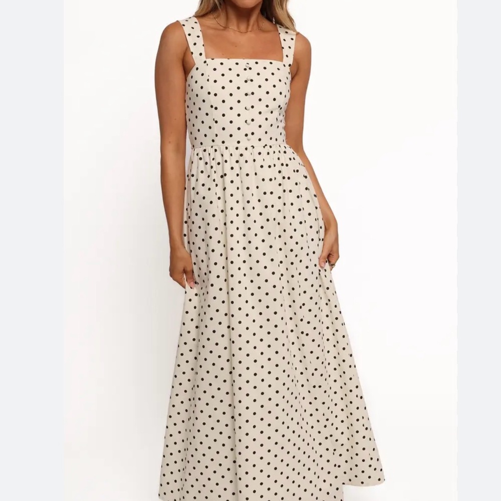Petal & Pup Cream Cotton Maxi Dress with Black Polka Dots NWT Small